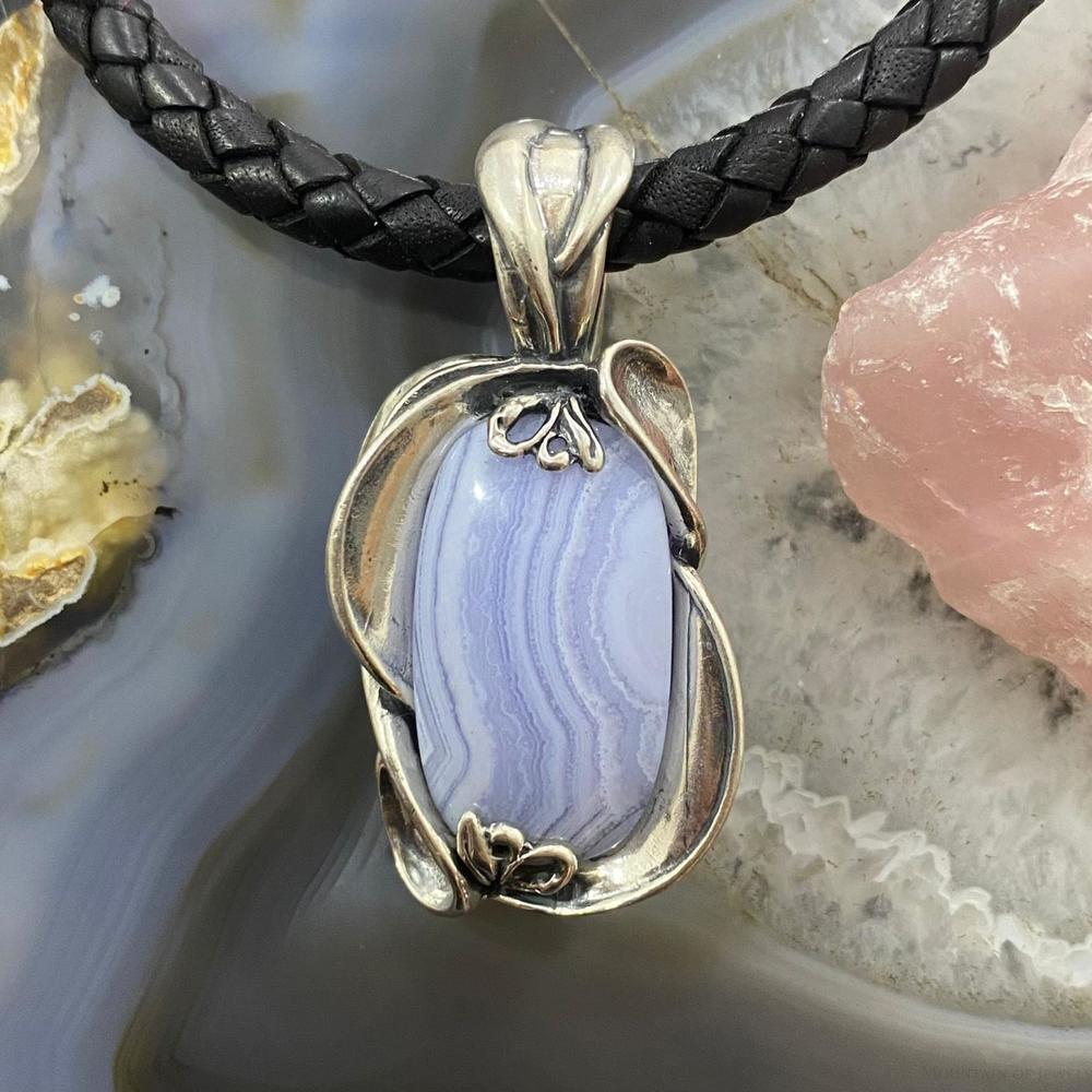 Carolyn Pollack Southwestern Style Sterling Silver Blue Lace Agate Pendant